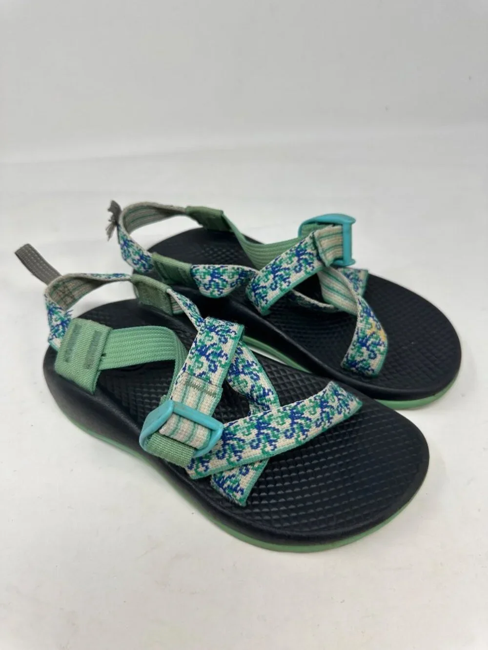 Chaco Kids Z/1 Classic Sport Sandals Size 1 Green Blue Hiking Water Shoes